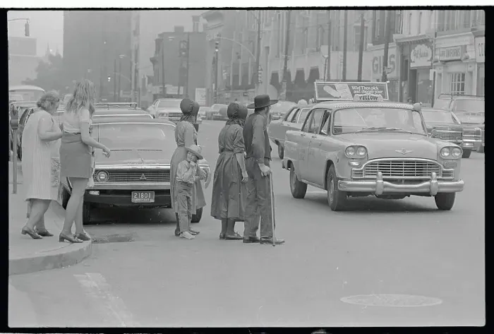 Framed Print : Amish Family Crossing City Street Framed Print : Amish Family Crossing City Street