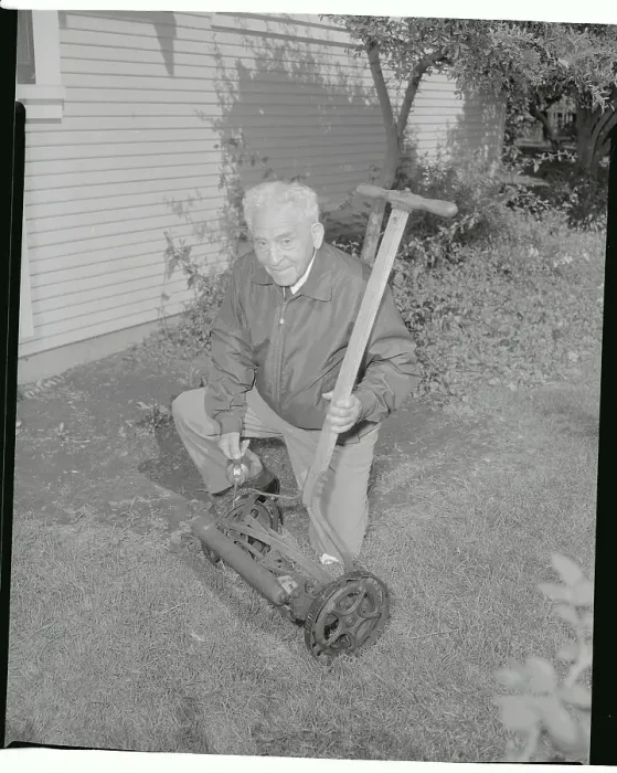 Framed Print : Amos Alonzo Stagg Mowing his Lawn