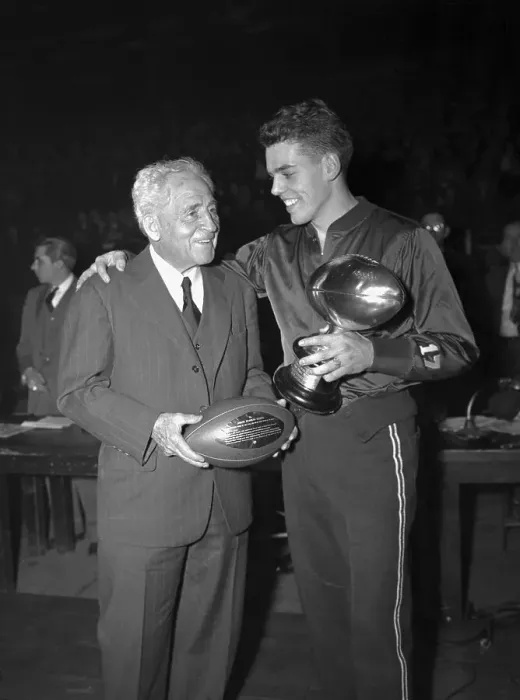 Framed Print : Amos Stagg, Otto Graham Holding Football Awards Framed Print : Amos Stagg, Otto Graham Holding Football Awards