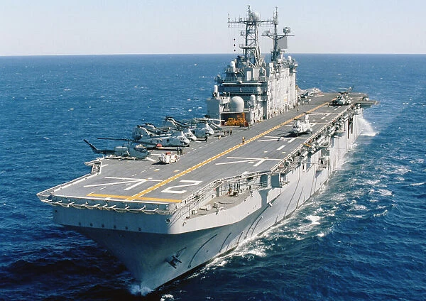 Amphibious assault ship USS Saipan at sea in Atlantic Ocean