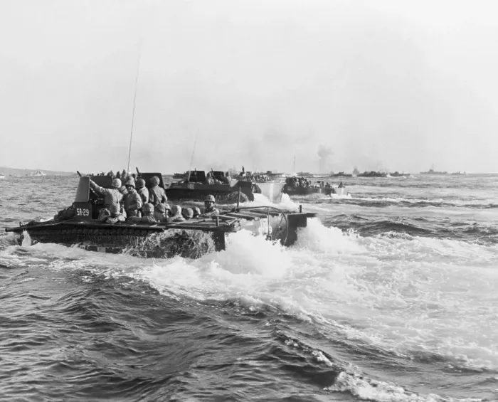 Framed Print : Amphibious Tractors Landing at Iwo Jima Framed Print : Amphibious Tractors Landing at Iwo Jima