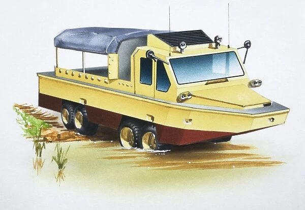 Amphibious truck, side view