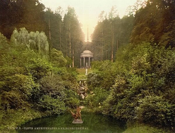 Amphietheatre and Soldiers Monument in Kleve, North Rhine-Westphalia, Germany, Historic, digitally restored reproduction of a photochrome print from the 1890s