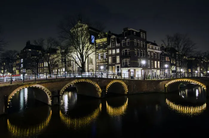 Framed Print : Amsterdam Canals at Night Framed Print : Amsterdam Canals at Night