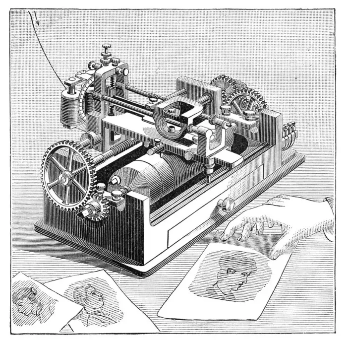 Framed Print : Amstutz Electro-Artograph receiver of an early fax machine from 1895