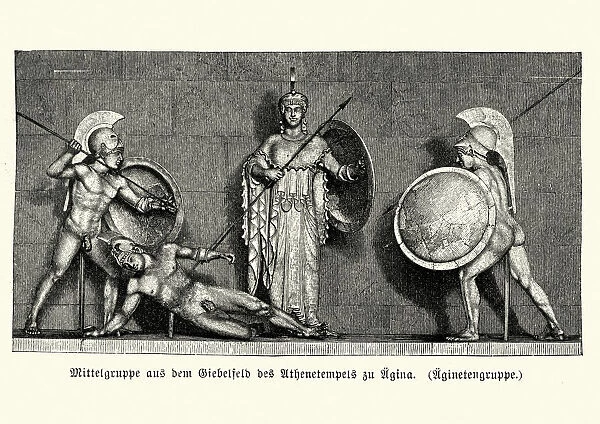 Anceint Greek warrors before the Goddess Athena