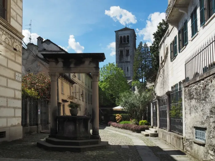 Framed Print : Ancient Alley With Fountain On Island Of San Giulio, Lake Orta, Northern Italy