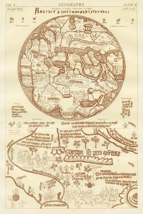 Framed Print : Ancient Borgia map 1884 Framed Print : Ancient Borgia map 1884