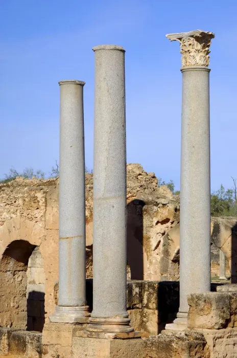 Framed Print : Ancient columns in the ruins of the Roman City Leptis Magna, Libya Framed Print : Ancient columns in the ruins of the Roman City Leptis Magna, Libya