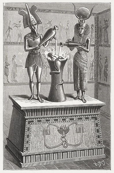 Ancient Egyptian automaton, Altar with Isis and Osiris, published 1888
