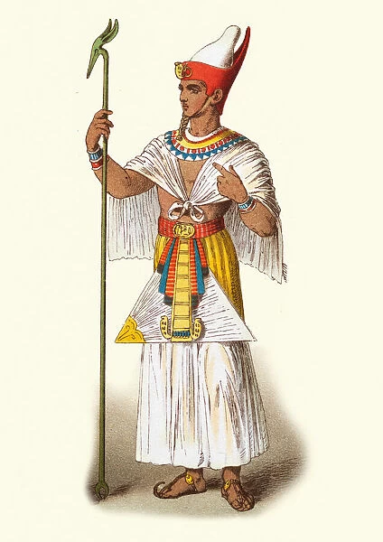 Ancient Egyptian Pharaoh, Staff, Headdress, White robes, Historic Fashion