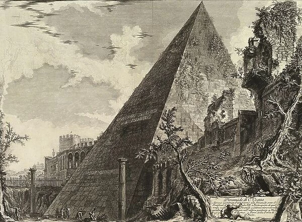 Ancient Italy, The Pyramid of Gaius Cestius, Rome, 1760, Italy, Historic, digitally restored reproduction from an original of the period
