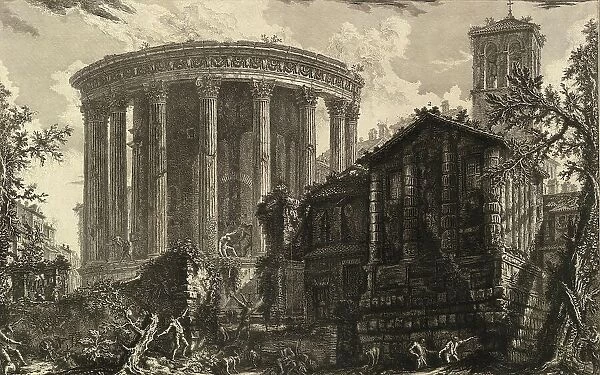Ancient Italy, View of the Temple of the Sibyl in Tivoli, Rome, 1720, Italy, Historical, digitally restored reproduction from an original of the period