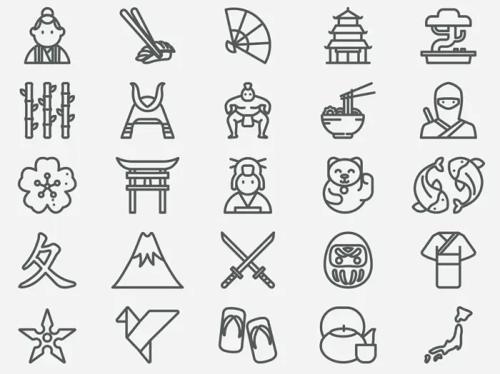 Framed Print : Ancient Japan Line Icons