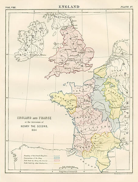 Ancient map of England and France 1881