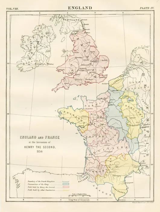 Framed Print : Ancient map of England and France 1881
