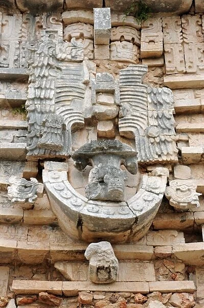 Ancient Mayan Facade and Sculptures, Uxmal