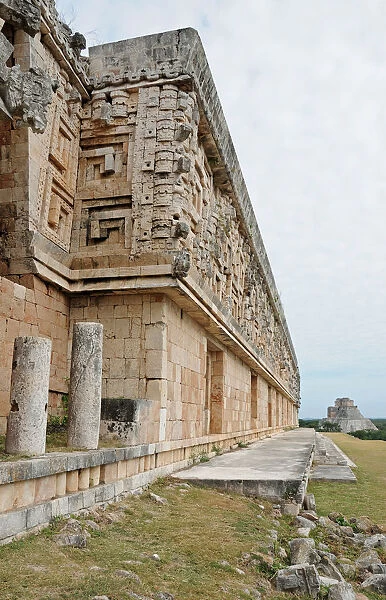 Ancient Mayan Ruined Buildings and Pyramid, Uxmal