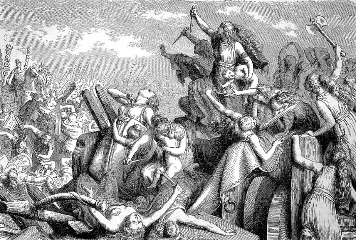 Framed Print : The ancient people of the Cimbri and Teutons defending their chariot castle against the Roman soldiers, History of Ancient Rome, Roman Empire, Italy, Historical, digitally restored reproduction of a 19th century original Framed Print : The ancient people of the Cimbri and Teutons defending their chariot castle against the Roman soldiers, History of Ancient Rome, Roman Empire, Italy, Historical, digitally restored reproduction of a 19th century original