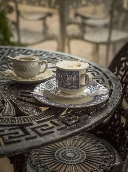 Ancient porcelain tableware in a cuban restaurant