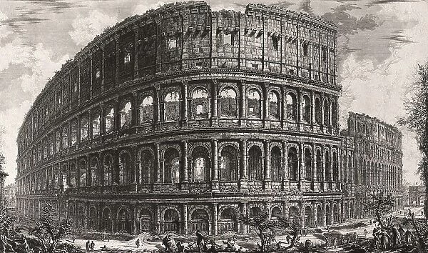 Ancient Rome, Anfiteatro Favio, detto il Colosseo, View of the Flavian Amphitheatre, called Colosseum, 1760, Italy, Historic, digitally restored reproduction from an original of the period