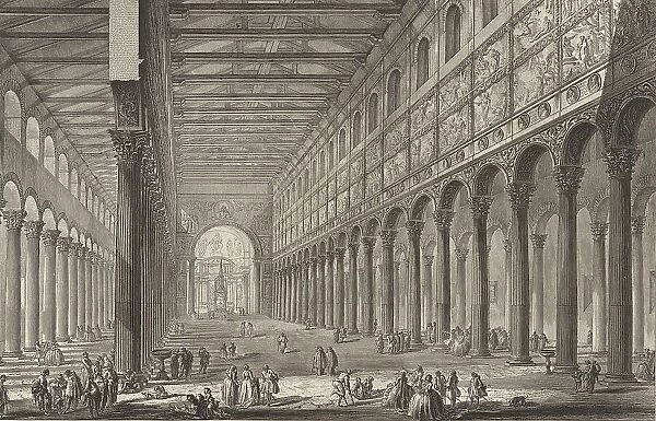 Ancient Rome, Interior View of the Church of Saint Paul Outside the Walls, San Paolo fuori le mura, one of the Papal Basilicas of Rome, 1770, Italy, Historic, digitally restored reproduction from an original of the period
