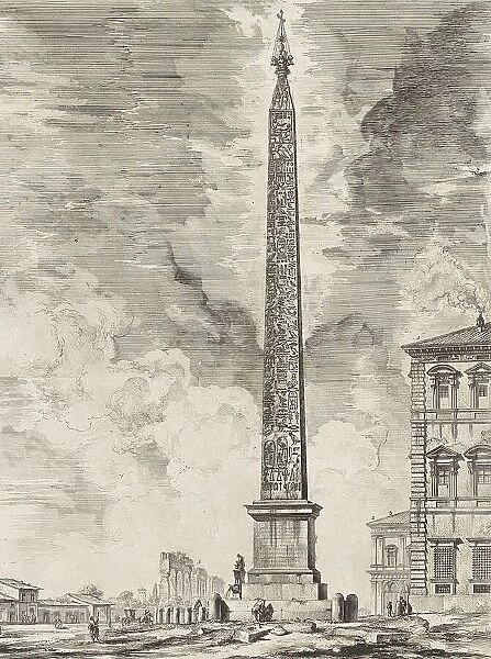 Ancient Rome, The Lateran Obelisk is an Egyptian obelisk in Rome. It is 32, 18 metres high and stands today in the Piazza San Giovanni in Laterano in front of the Lateran Basilica, 1770, Italy, Historic