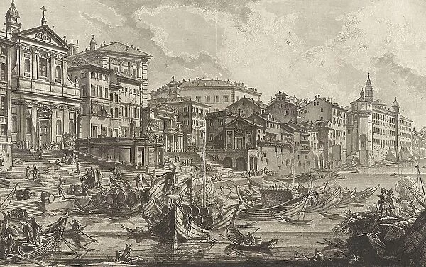 Ancient Rome, Porto di Ripetta, Port of Ripetta c. 1750, Italy, Historical, digitally restored reproduction from an original of the period