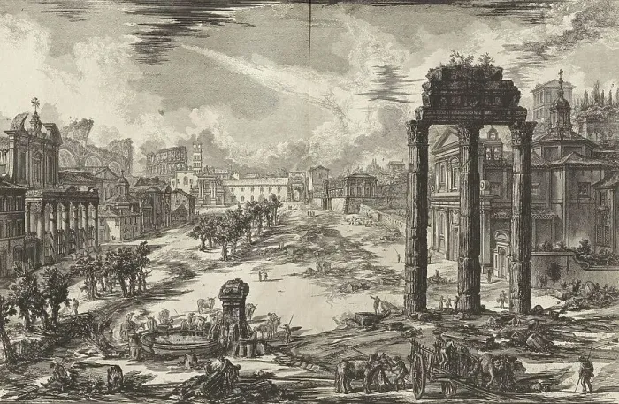 Framed Print : Ancient Rome, View of Campo Vaccino, the Roman Forum with the Temple of Castor and Pollux on the right, 1770, Italy, Historic, digitally restored reproduction from an original of the period Framed Print : Ancient Rome, View of Campo Vaccino, the Roman Forum with the Temple of Castor and Pollux on the right, 1770, Italy, Historic, digitally restored reproduction from an original of the period