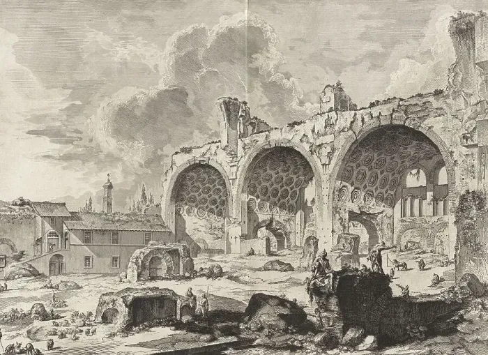 Framed Print : Ancient Rome, View of the remains of the dining hall of Nero's Golden House, commonly called the Temple of Peace, actually the Basilica of Maxentius and Constantine, 1760, Italy, Historic Framed Print : Ancient Rome, View of the remains of the dining hall of Nero's Golden House, commonly called the Temple of Peace, actually the Basilica of Maxentius and Constantine, 1760, Italy, Historic