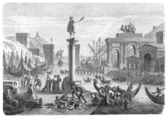 Framed Print : Ancient Ships In A Roman Seaport, Roman God Mercury Framed Print : Ancient Ships In A Roman Seaport, Roman God Mercury