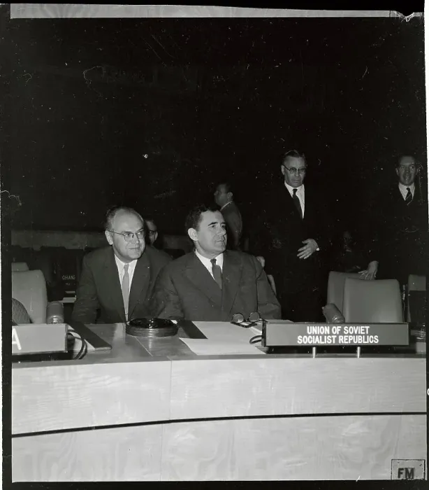 Framed Print : Andrei Gromyko and Arkady Sobolev Sitting at Conference Table Framed Print : Andrei Gromyko and Arkady Sobolev Sitting at Conference Table