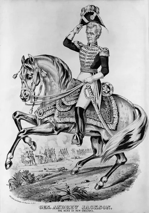 Framed Print : Andrew Jackson On Horse / Litho / N Orleans