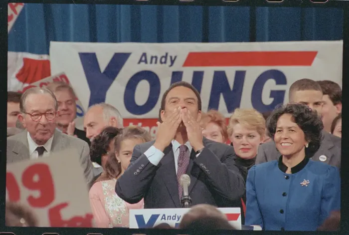 Framed Print : Andrew Young Blowing Kiss to Crowd Framed Print : Andrew Young Blowing Kiss to Crowd