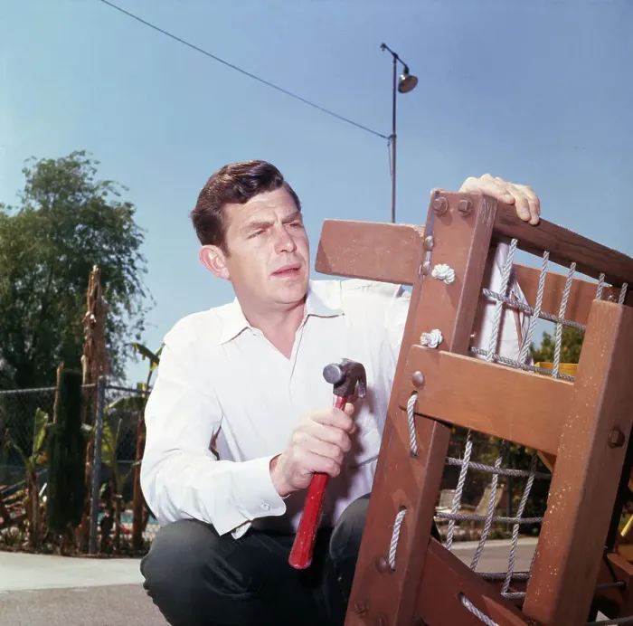 Framed Print : Andy Griffith Repairing Patio Chair Framed Print : Andy Griffith Repairing Patio Chair