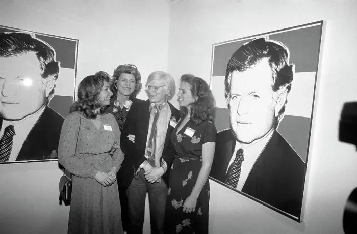 Framed Print : Andy Warhol Stands W / Kennedy Daughters Framed Print : Andy Warhol Stands W / Kennedy Daughters
