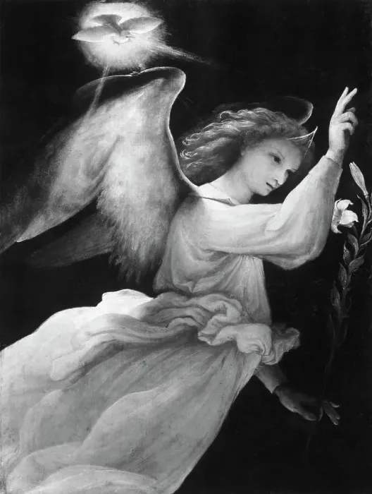 Framed Print : Angel Annunciating by Lorenzo Lotto Framed Print : Angel Annunciating by Lorenzo Lotto