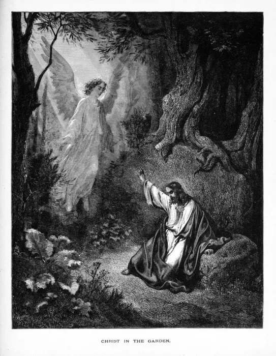 Framed Print : Angel Appearing Before Christ in the Garden Biblical Engraving
