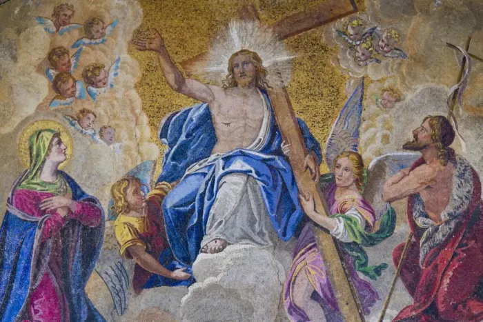 Framed Print : angel, art, choir, christianity, day, fresco, gesturing, gleaming, halo, history