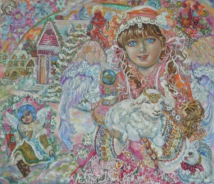 Framed Print : Angel with Lamb of God. Artist: Sugai, Yumi Framed Print : Angel with Lamb of God. Artist: Sugai, Yumi