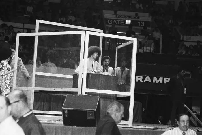 Framed Print : Angela Davis Speaks From Bulletproof Booth