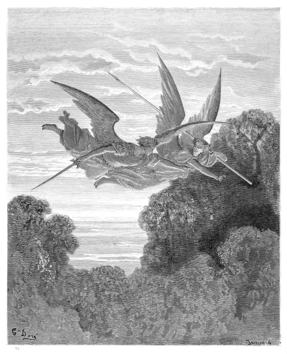 Framed Print : Angels Ithuriel and Zephon watch over Paradise Framed Print : Angels Ithuriel and Zephon watch over Paradise