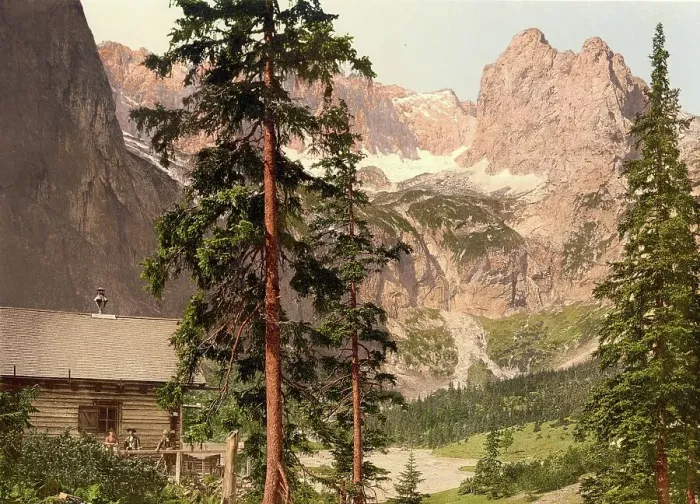 Framed Print : Angerhuette and Hockwanner, Hoellental, Upper Bavaria, Bavaria, Germany, Historic, digitally restored reproduction of a photochrome print from the 1890s Framed Print : Angerhuette and Hockwanner, Hoellental, Upper Bavaria, Bavaria, Germany, Historic, digitally restored reproduction of a photochrome print from the 1890s