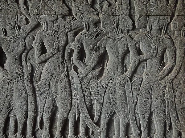 Angkor Wat stone carvings depicting apsara dancers, Siem Reap, Cambodia