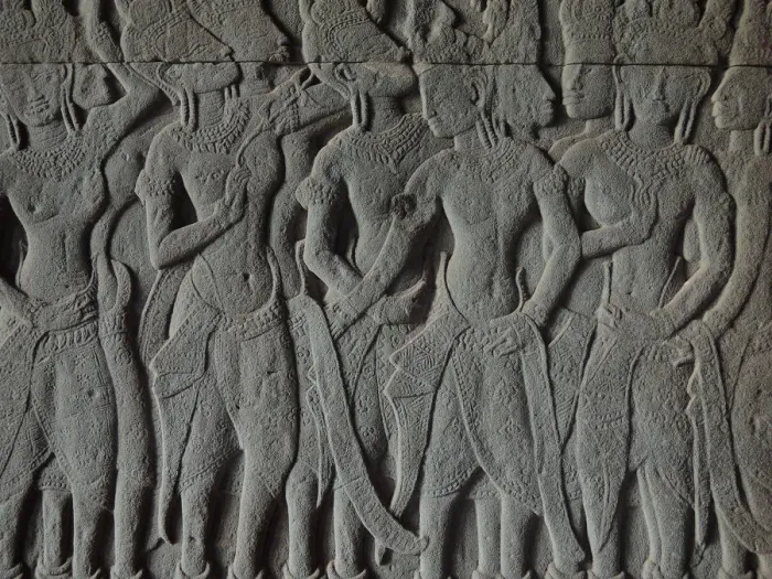 Framed Print : Angkor Wat stone carvings depicting apsara dancers, Siem Reap, Cambodia
