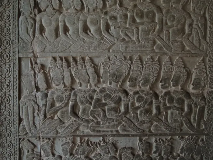 Framed Print : Angkor Wat stone carvings depicting apsara dancers, Siem Reap, Cambodia
