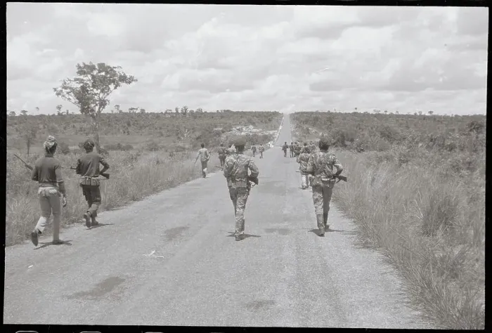 Framed Print : Angolan Foot Soldiers Traveling on Dirt Road Framed Print : Angolan Foot Soldiers Traveling on Dirt Road