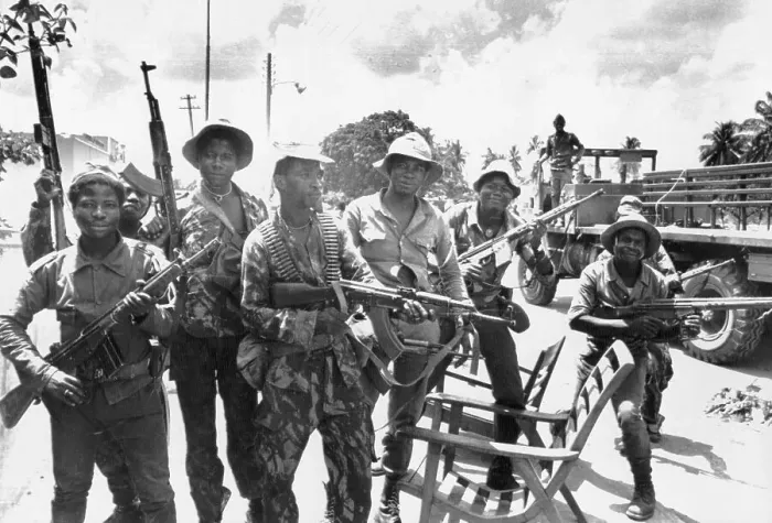 Framed Print : Angolese Soldiers W / Guns Happy @ Village Framed Print : Angolese Soldiers W / Guns Happy @ Village