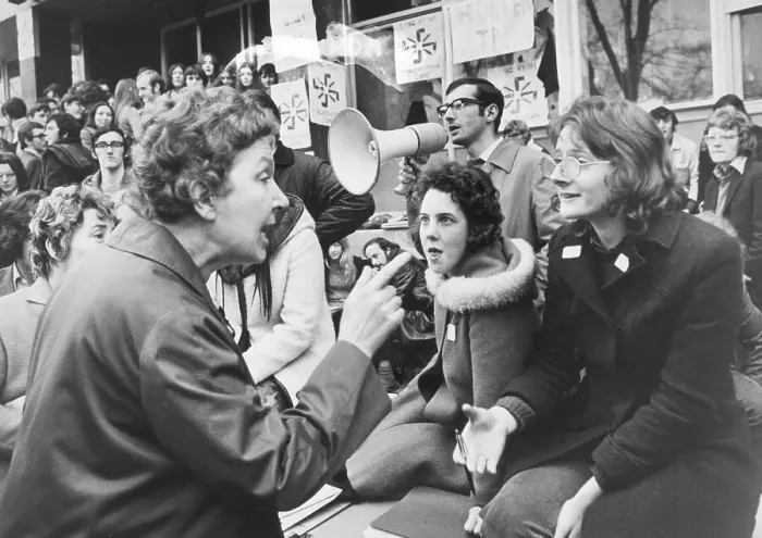 Framed Print : Angry Woman Talking to Demonstrators Framed Print : Angry Woman Talking to Demonstrators