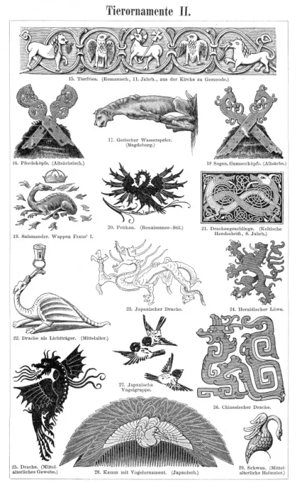 Framed Print : Animal style ornaments engraving 1895 Framed Print : Animal style ornaments engraving 1895